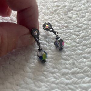 Gorgeous BLACK AURORA BOREALIS CRYSTAL Silver Dangle Earrings #848D